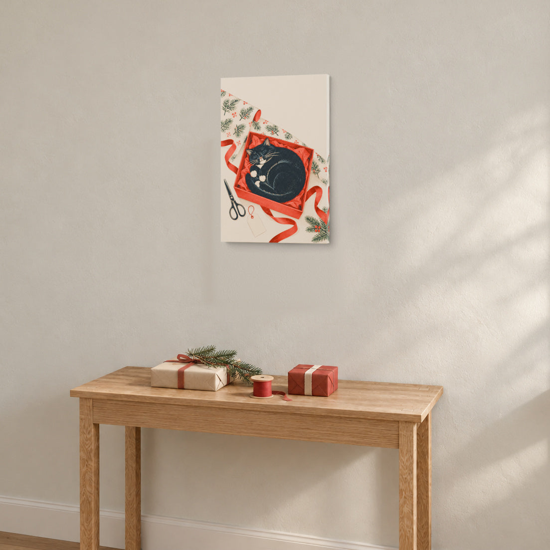 Gift Wrapping: Cat on Duty — Christmas Canvas Wall Art — 包装礼物的书桌 — Image 2