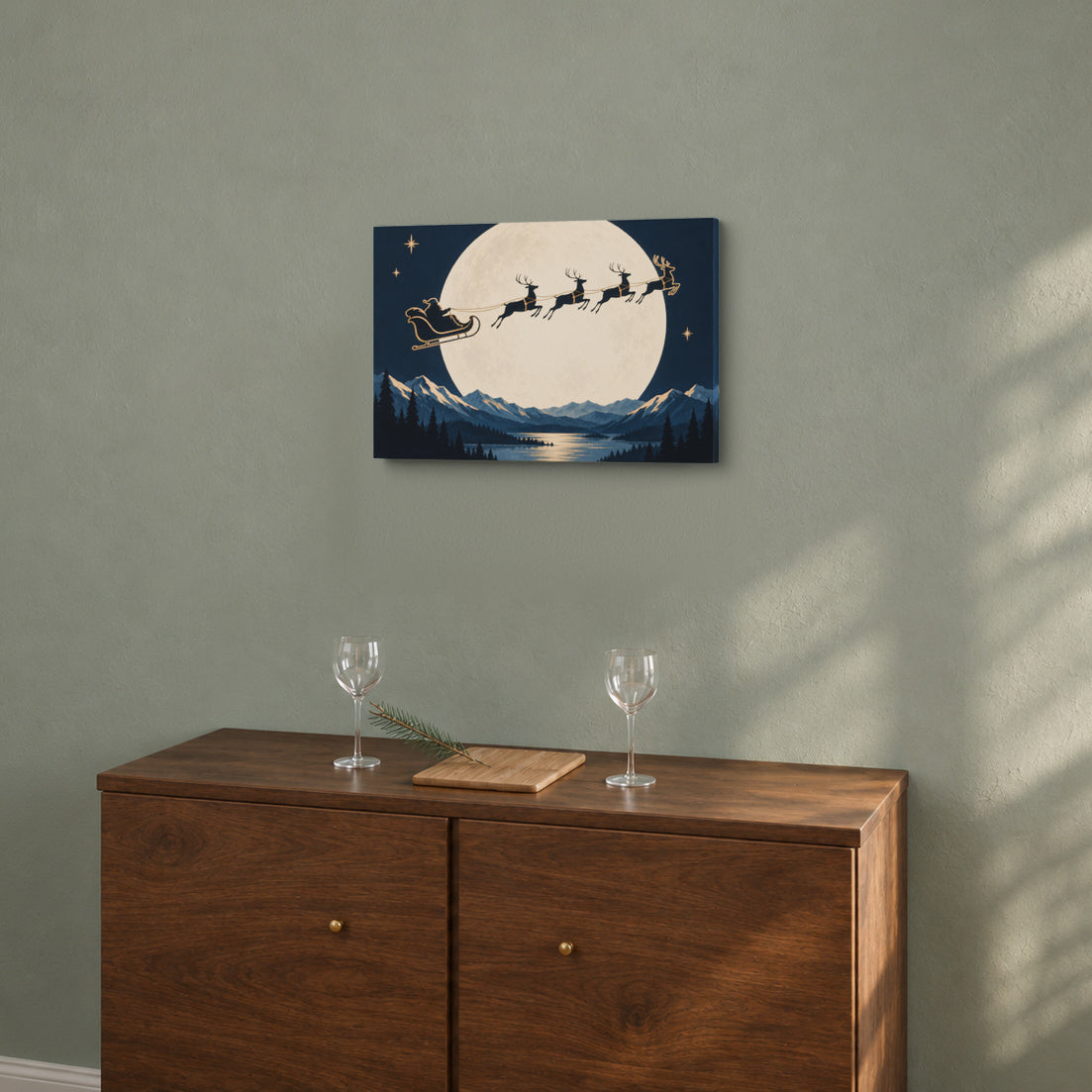 Sleigh Across the Moon — Christmas Canvas Wall Art — 节日餐前的饮品角 — Image 2