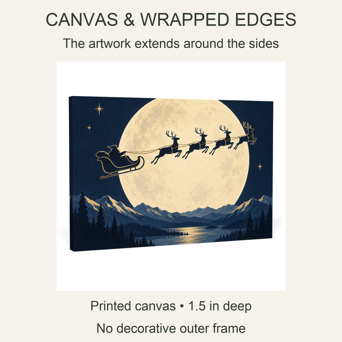 Sleigh Across the Moon — Christmas Canvas Wall Art — 画布包边细节 — Image 6