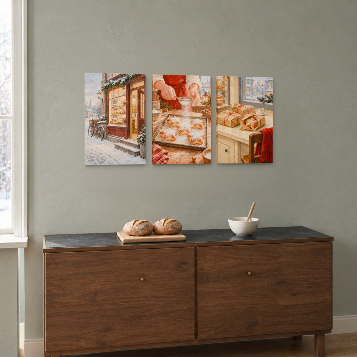 Christmas Bakery at Six — Christmas Canvas Wall Art Set of 3 — 圣诞早午餐的餐边柜 — Image 3