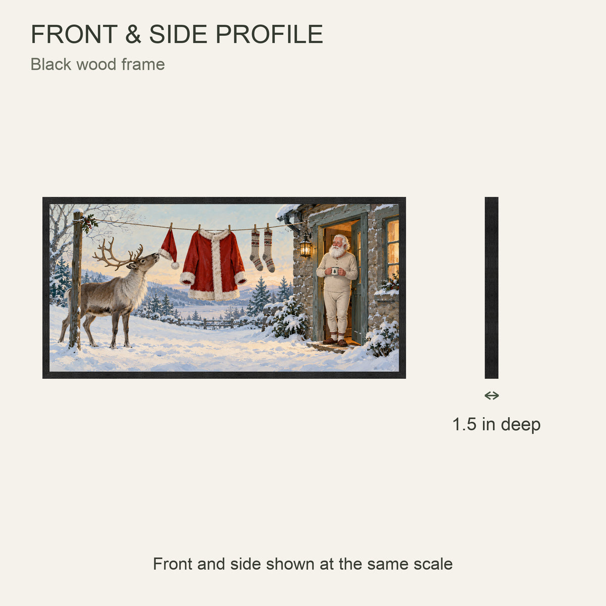 Even Santa Has Laundry Day — Black Wood Framed Christmas Canvas Wall Art — 正面与真实厚度 — Image 5