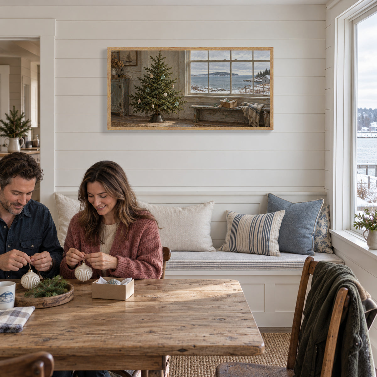 A Seaside Christmas Tree — Light Wood Framed Christmas Canvas Wall Art — 氛围首图 — Image 1