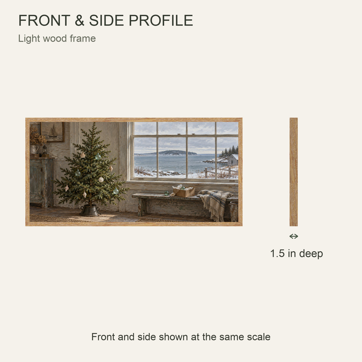 A Seaside Christmas Tree — Light Wood Framed Christmas Canvas Wall Art — 正面与真实厚度 — Image 5