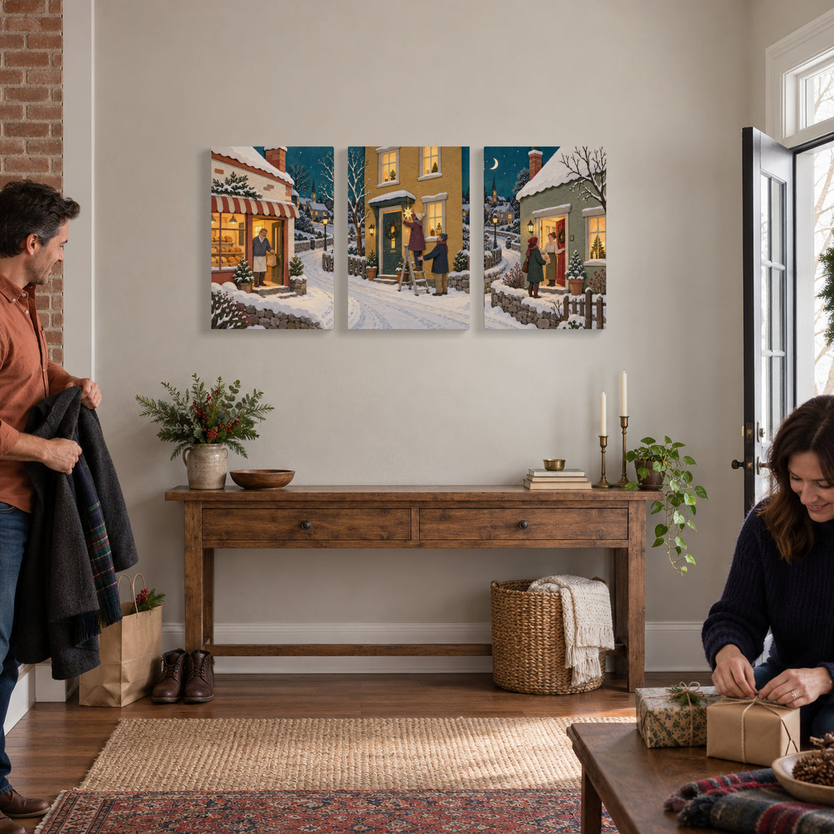 The Whole Street Lights Up — Christmas Canvas Wall Art Set of 3 — 迎宾台上的小礼物 — Image 3