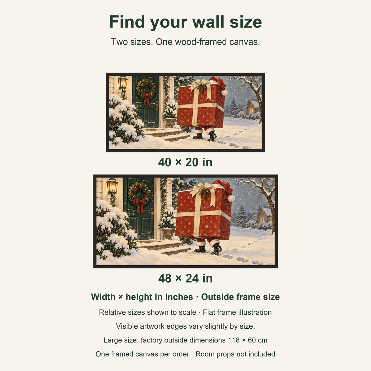 The Gift That Walked to the Door — Black Wood Framed Christmas Canvas Wall Art — artwork size comparison, width × height in inches — Image 8
