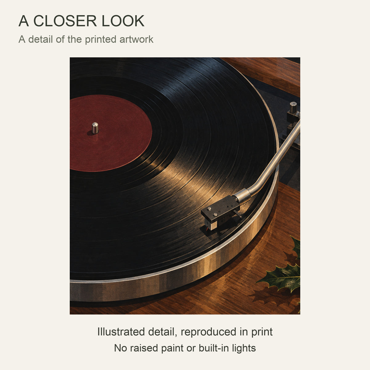 Christmas Night on Vinyl — Black Wood Framed Christmas Canvas Wall Art — 画芯局部细节 — Image 4