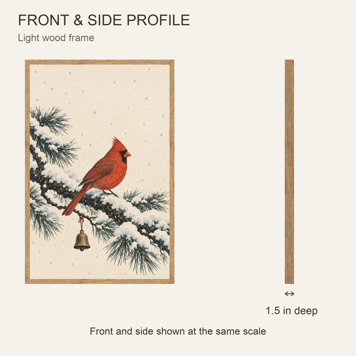 A Cardinal After the Snow — Light Wood Framed Christmas Canvas Wall Art — 正面与真实厚度 — Image 5