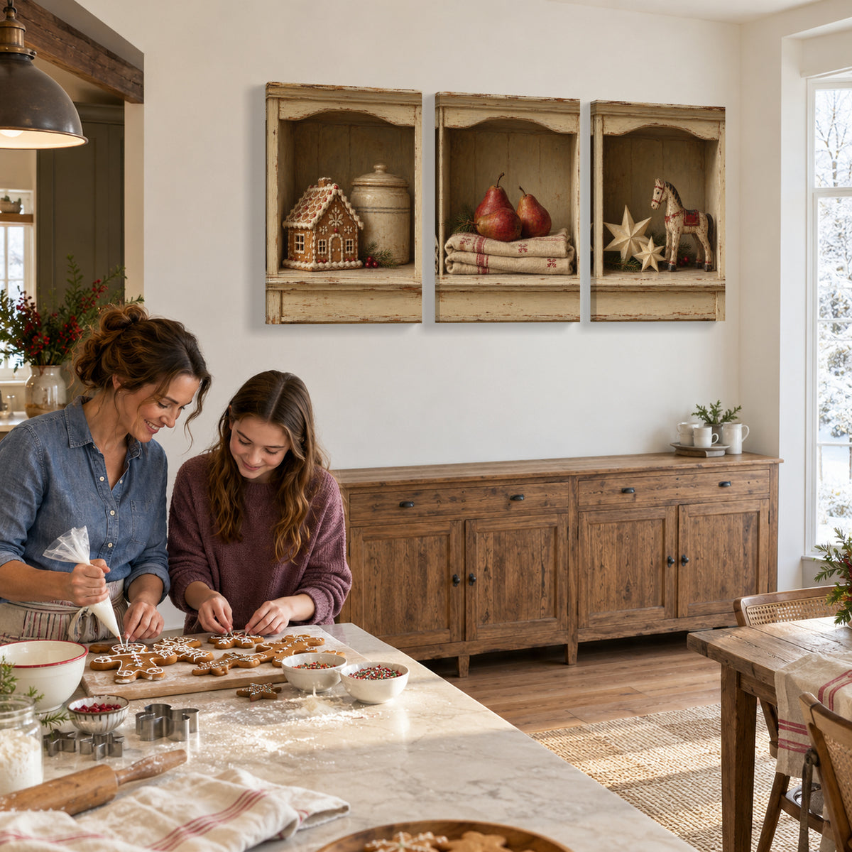 Christmas in the Cupboard — Christmas Canvas Wall Art Set of 3 — 一起做姜饼 — Image 2
