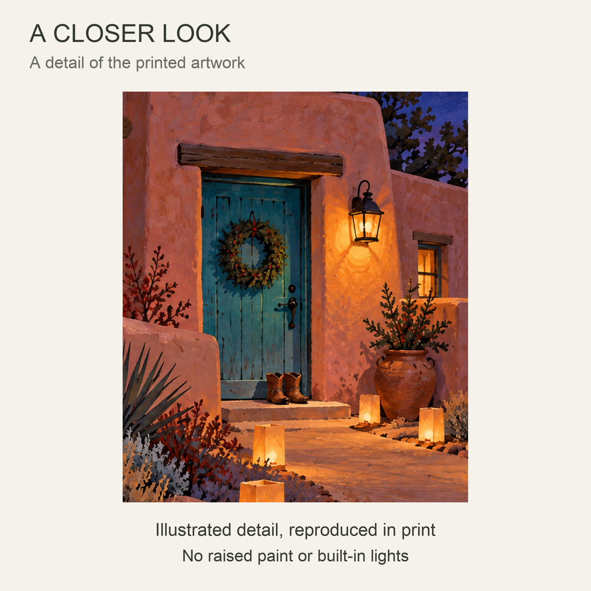 Christmas Comes to the Desert — Light Wood Framed Christmas Canvas Wall Art — 画芯局部细节 — Image 4