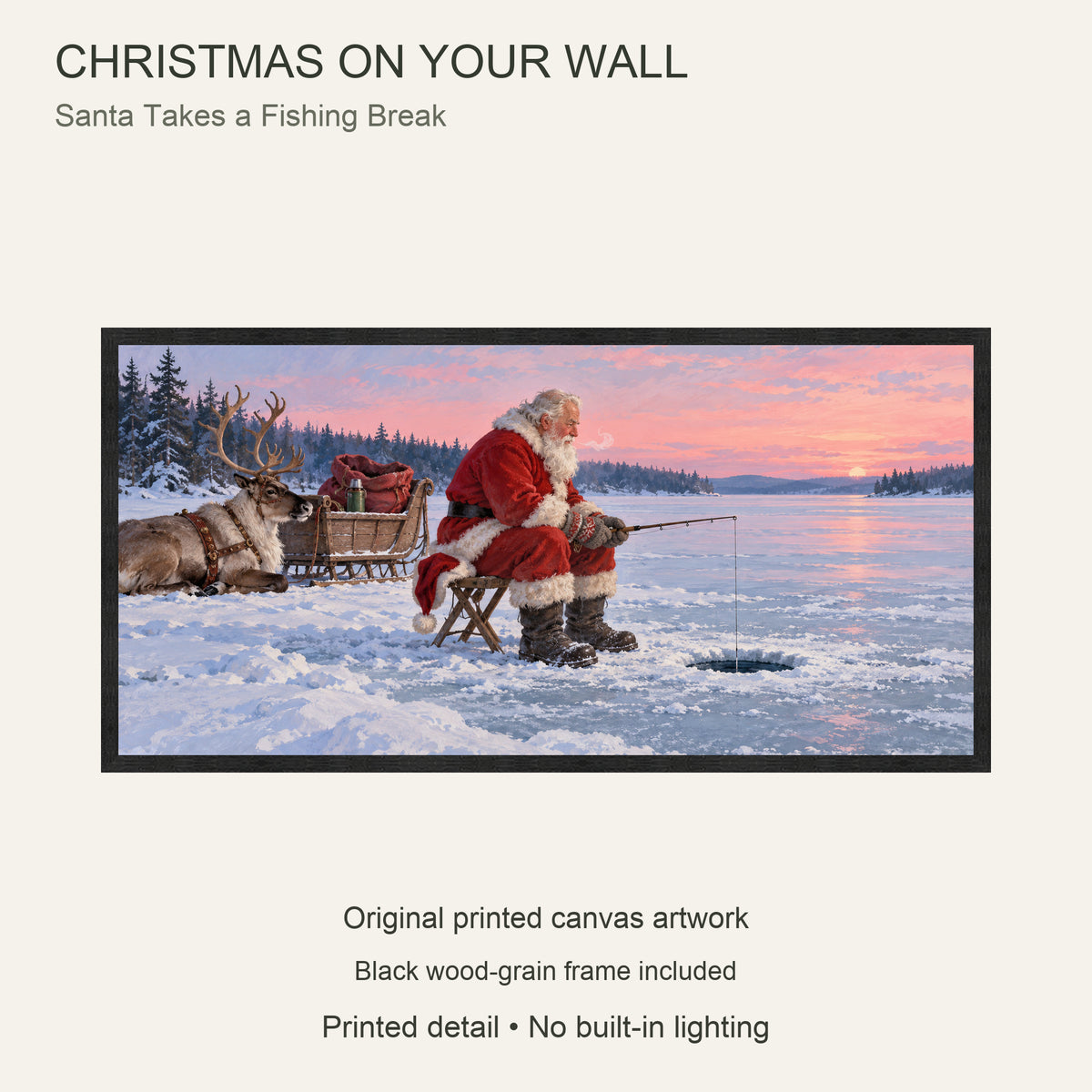 Santa Takes a Fishing Break — Black Wood Framed Christmas Canvas Wall Art — Complete artwork and product configuration — Image 9