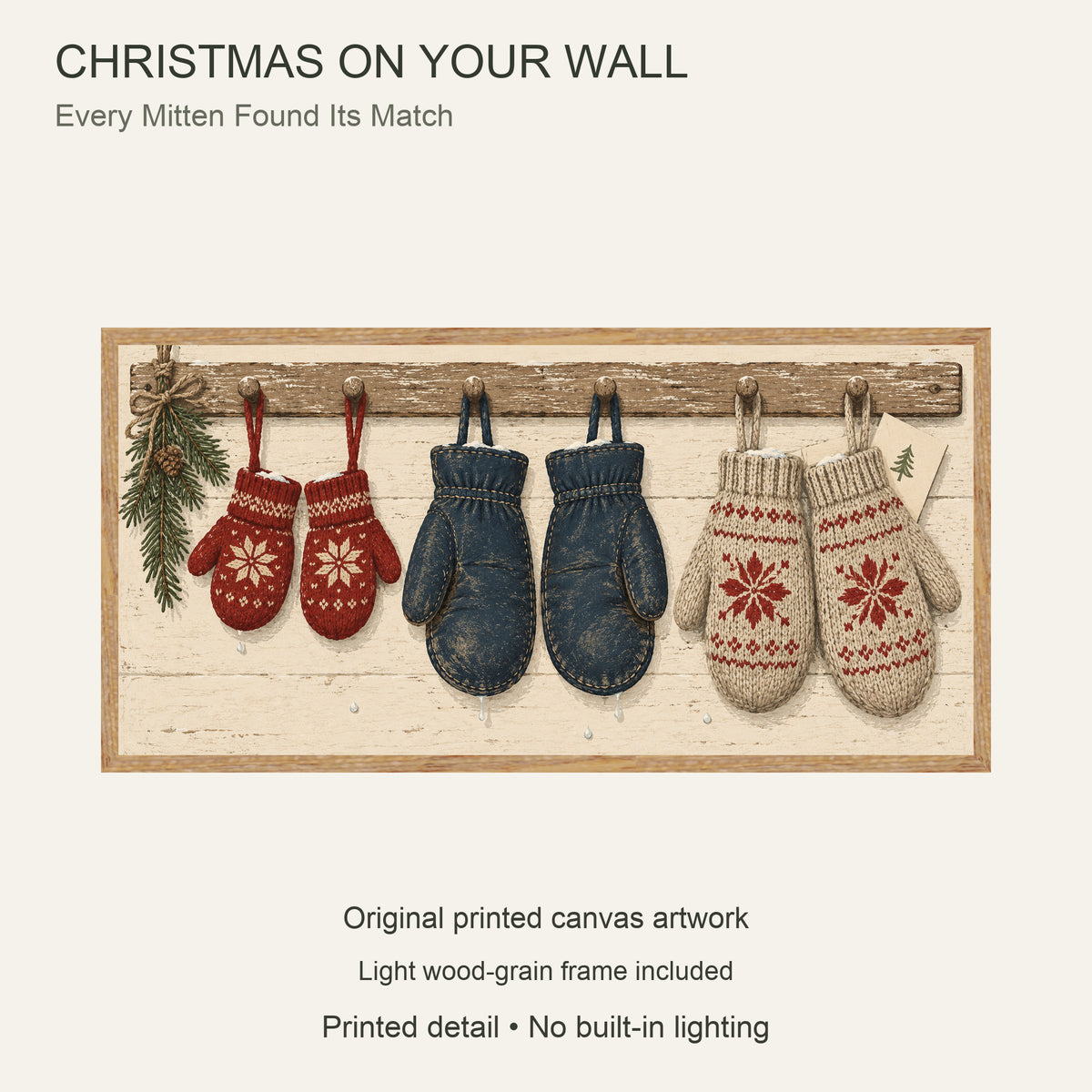 Every Mitten Found Its Match — Light Wood Framed Christmas Canvas Wall Art — Complete artwork and product configuration — Image 9