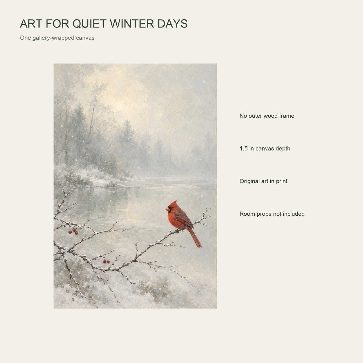 A Cardinal in the First Snow — Gallery-Wrapped Canvas Wall Art — Single unframed canvas product configuration — Image 8