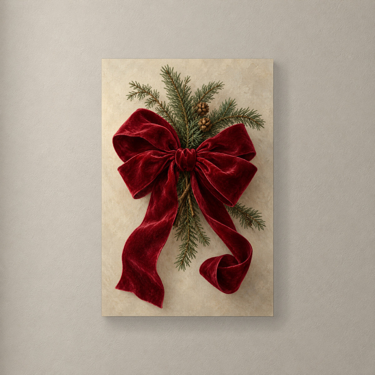 One Bow, All of Christmas — Christmas Canvas Wall Art — Complete original artwork on a softly lit wall — Image 1