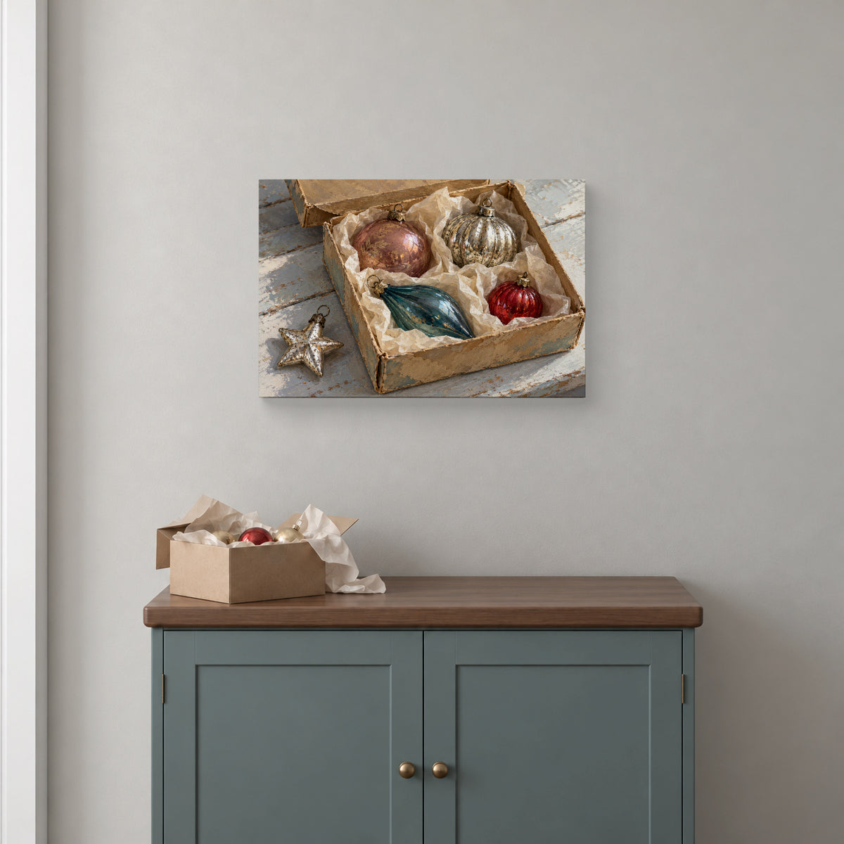 Unpacking Christmas Memories — Christmas Canvas Wall Art — Complete artwork in a themed lifestyle setting — Image 2