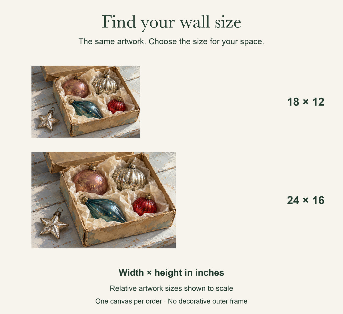 Unpacking Christmas Memories — Christmas Canvas Wall Art — artwork size comparison, width × height in inches — Image 9