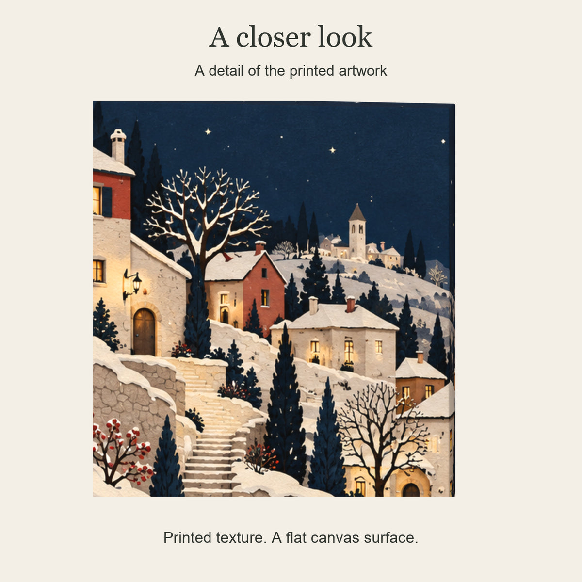 A Paper Christmas Village — Christmas 3-Piece Canvas Wall Art Set — Close-up of the printed artwork — Image 4