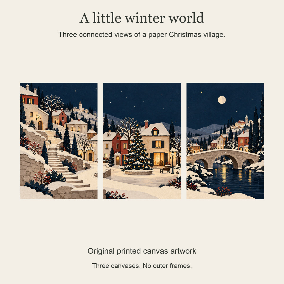 A Paper Christmas Village — Christmas 3-Piece Canvas Wall Art Set — Complete artwork and product story — Image 8