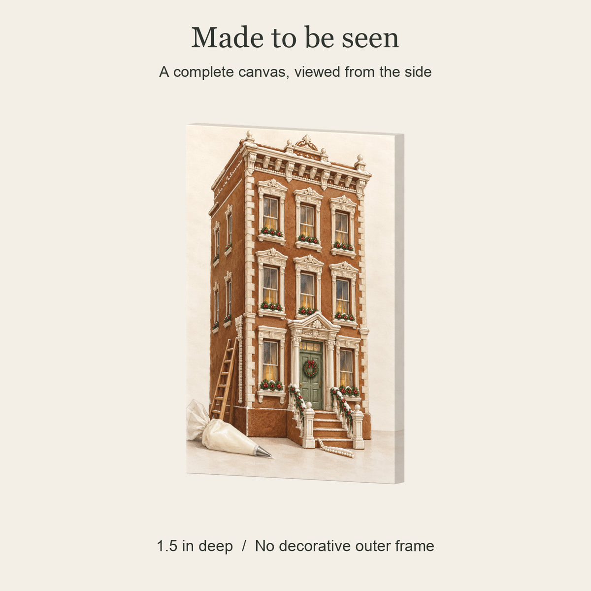 The Gingerbread Architect — Christmas Canvas Wall Art — Complete gallery-wrapped canvas side profile, 1.5 inches deep — Image 5
