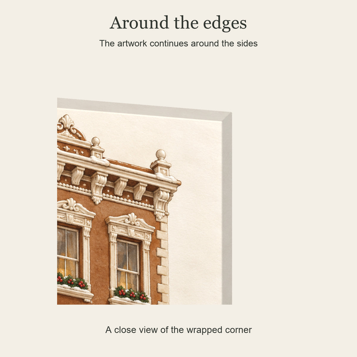 The Gingerbread Architect — Christmas Canvas Wall Art — Continuous wrapped canvas corner detail, no outer frame — Image 6