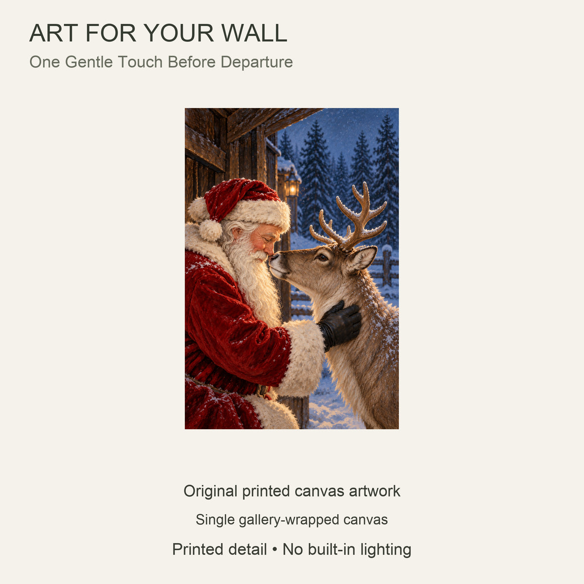 Santa and Reindeer Christmas Canvas Wall Art, Nose-to-Nose Winter Scene, 12 x 18 Inches, Gallery Wrapped, No Outer Frame — Artwork theme and single canvas configuration — Image 9