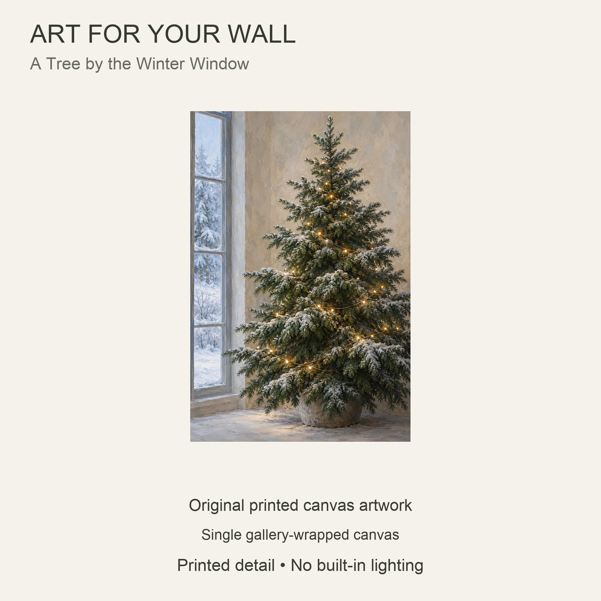 Christmas Tree Canvas Wall Art, Snowy Window and Warm Painted Lights, 12 x 18 Inches, Gallery Wrapped, No Outer Frame — Artwork theme and single canvas configuration — Image 9