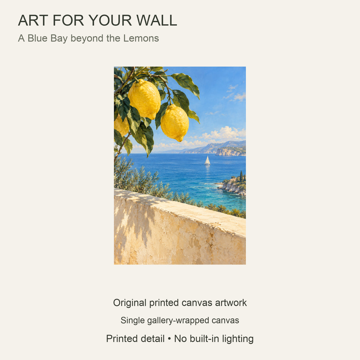 Lemon Tree Coastal Canvas Wall Art, Blue Bay and Sailboat Landscape, 12 x 18 Inches, Gallery Wrapped, No Outer Frame — Artwork theme and single canvas configuration — Image 9
