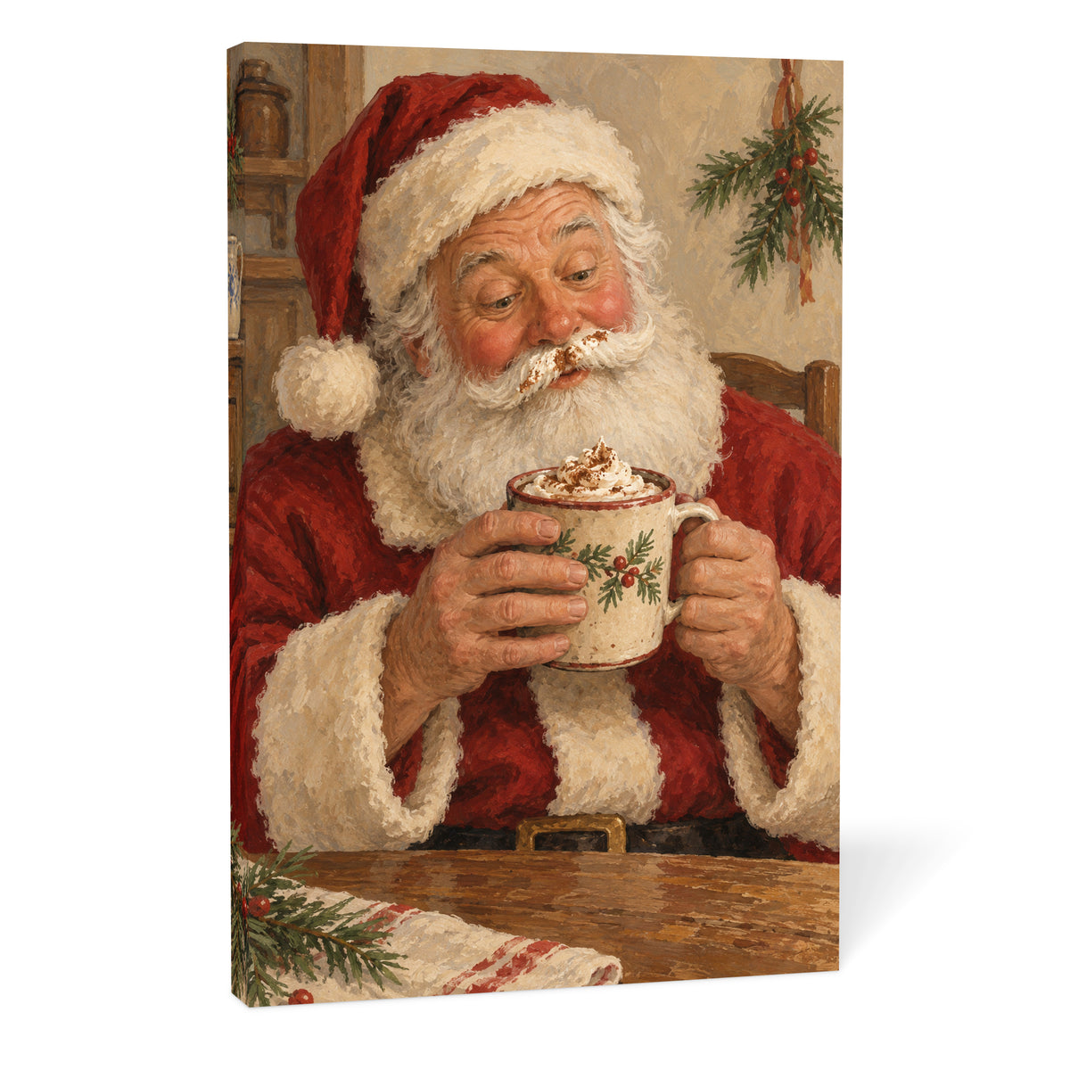 Santa Has a Cocoa Moustache — Christmas Canvas Wall Art — Complete canvas on a white background — Image 10