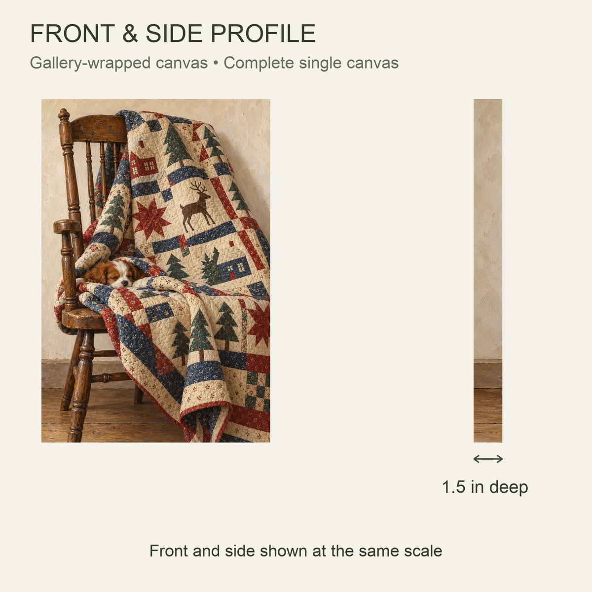 Christmas Stitched into a Quilt — Christmas Canvas Wall Art — Complete front and 1.5 inch side profile — Image 5