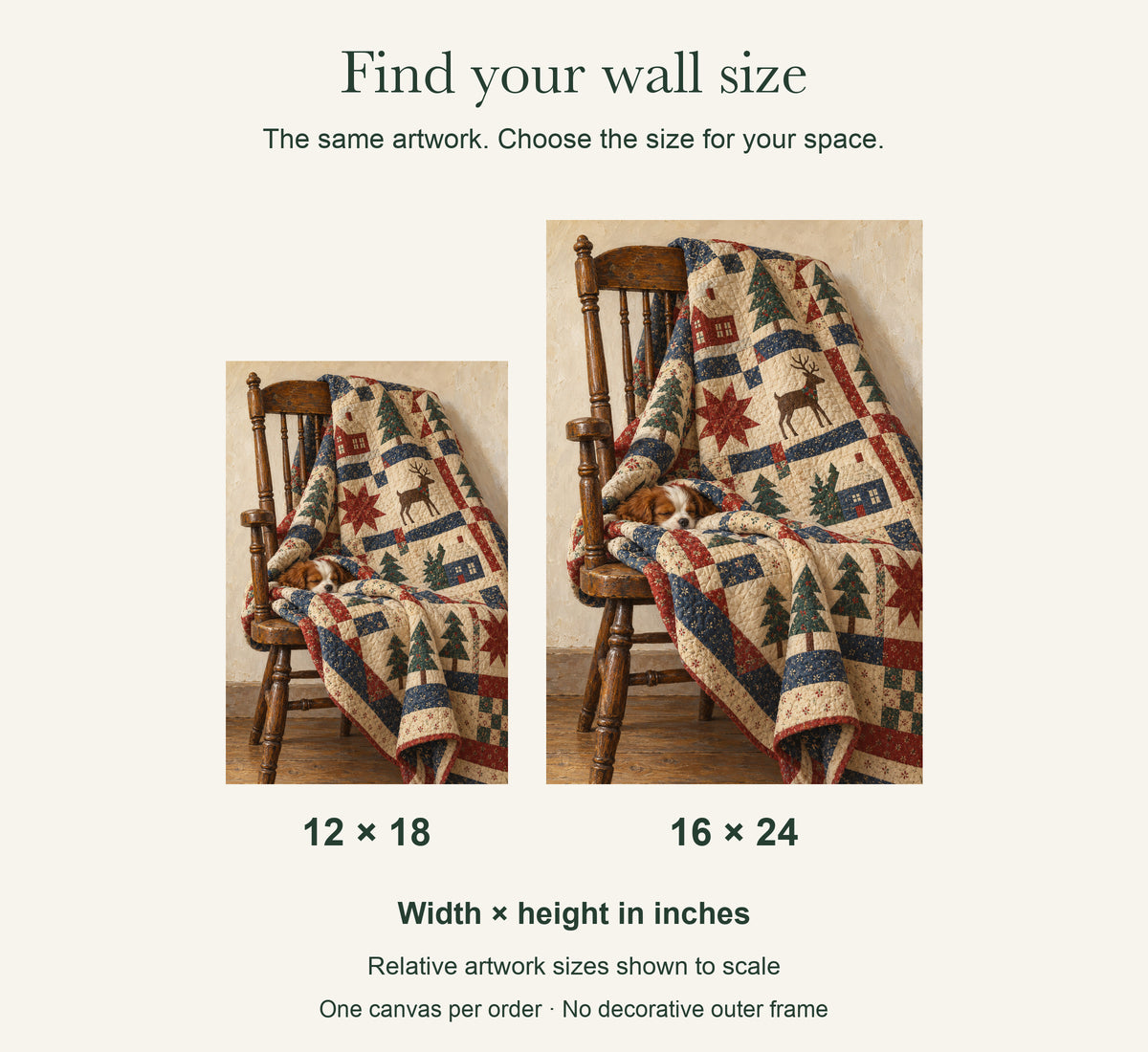Christmas Stitched into a Quilt — Christmas Canvas Wall Art — artwork size comparison, width × height in inches — Image 8