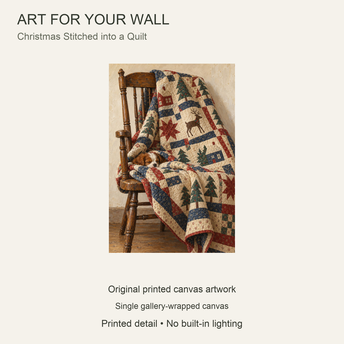 Christmas Stitched into a Quilt — Christmas Canvas Wall Art — Complete artwork and single canvas configuration — Image 9