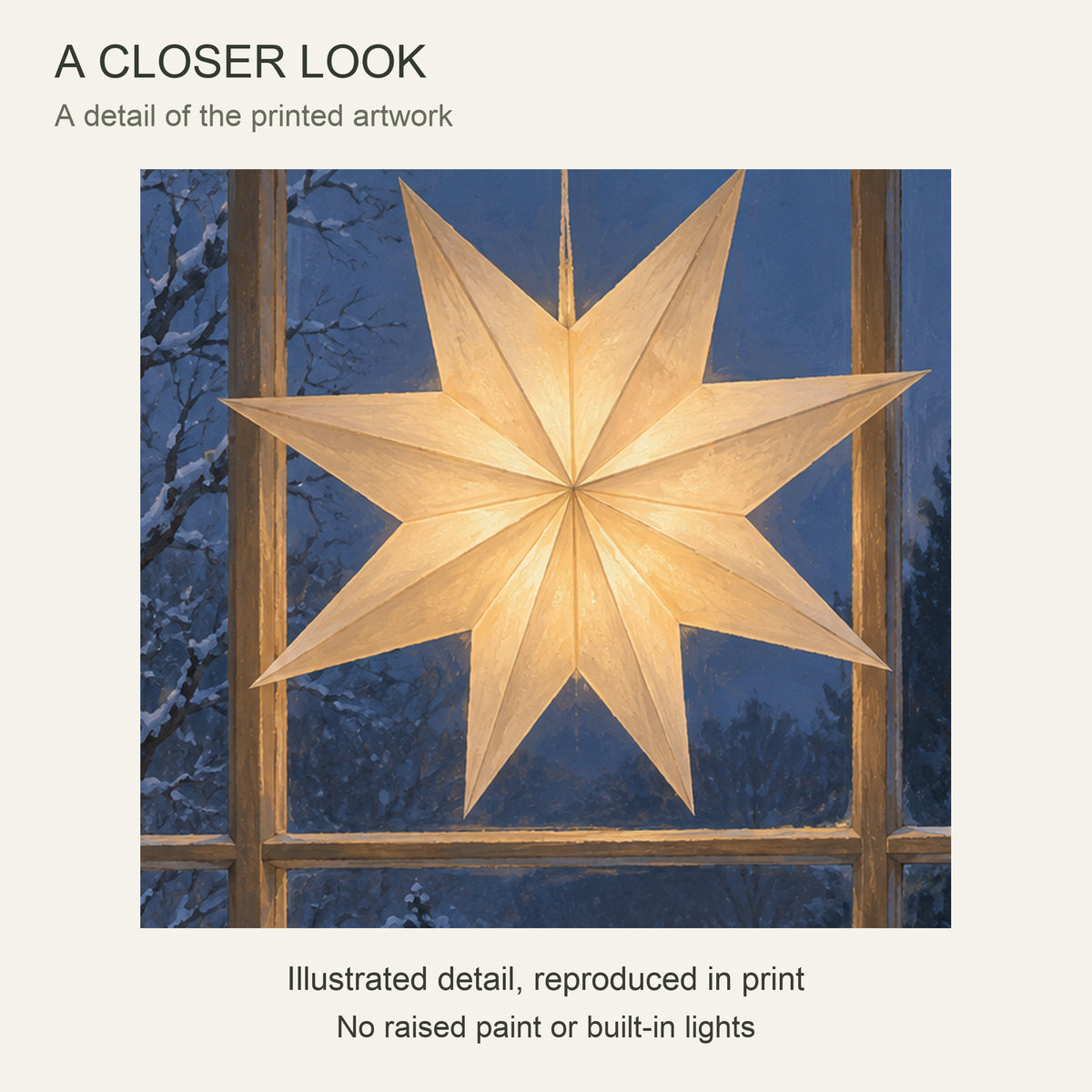 A Star Waiting at the Window — Christmas Canvas Wall Art — Detail crop of the printed artwork — Image 4