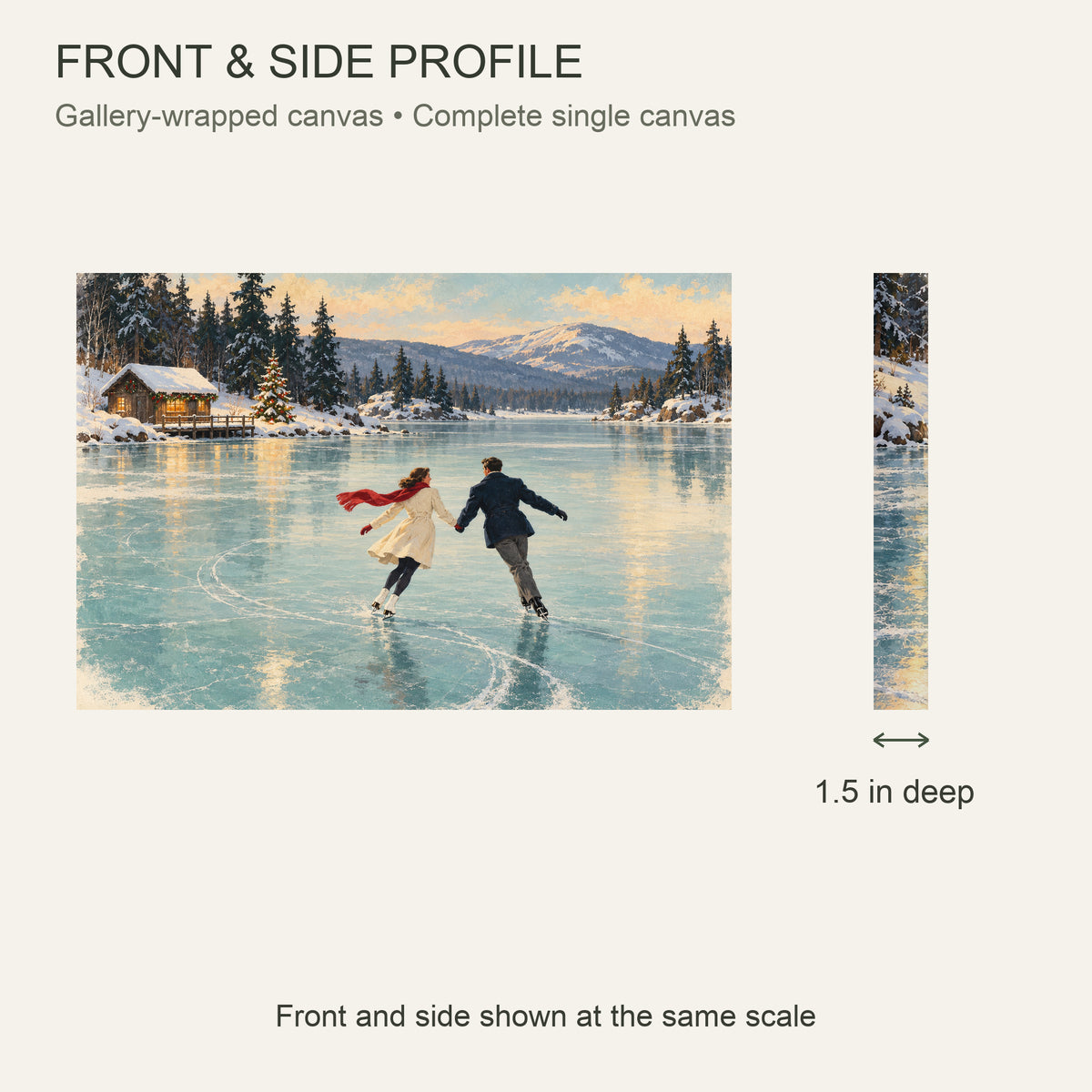 A Red Scarf on the Ice — Christmas Canvas Wall Art — Complete front and 1.5 inch side profile — Image 5