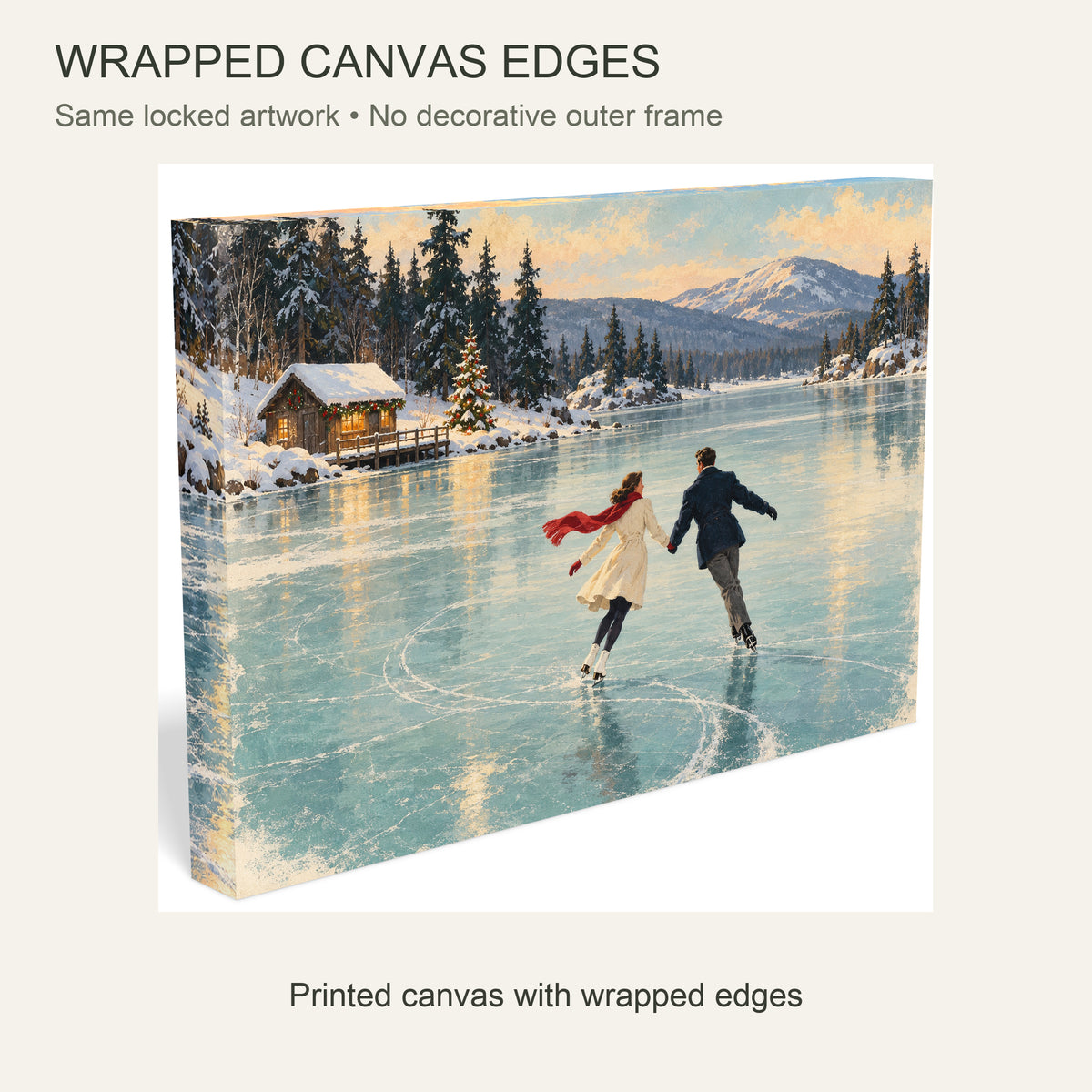 A Red Scarf on the Ice — Christmas Canvas Wall Art — Continuous wrapped canvas edge detail, no outer frame — Image 6
