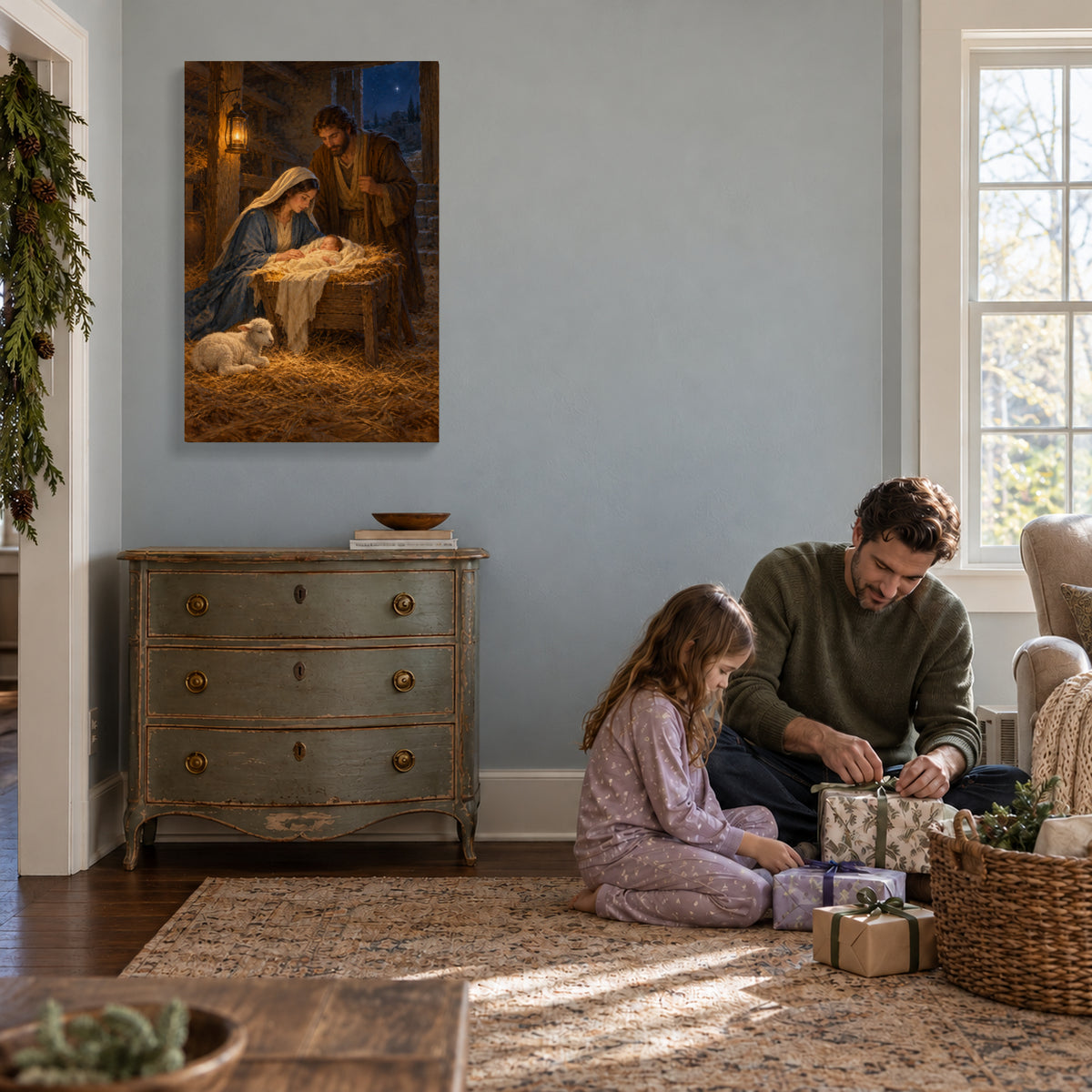 The Smallest Light on Christmas Eve — Christmas Canvas Wall Art — Alternative lifestyle view of the complete canvas — Image 2