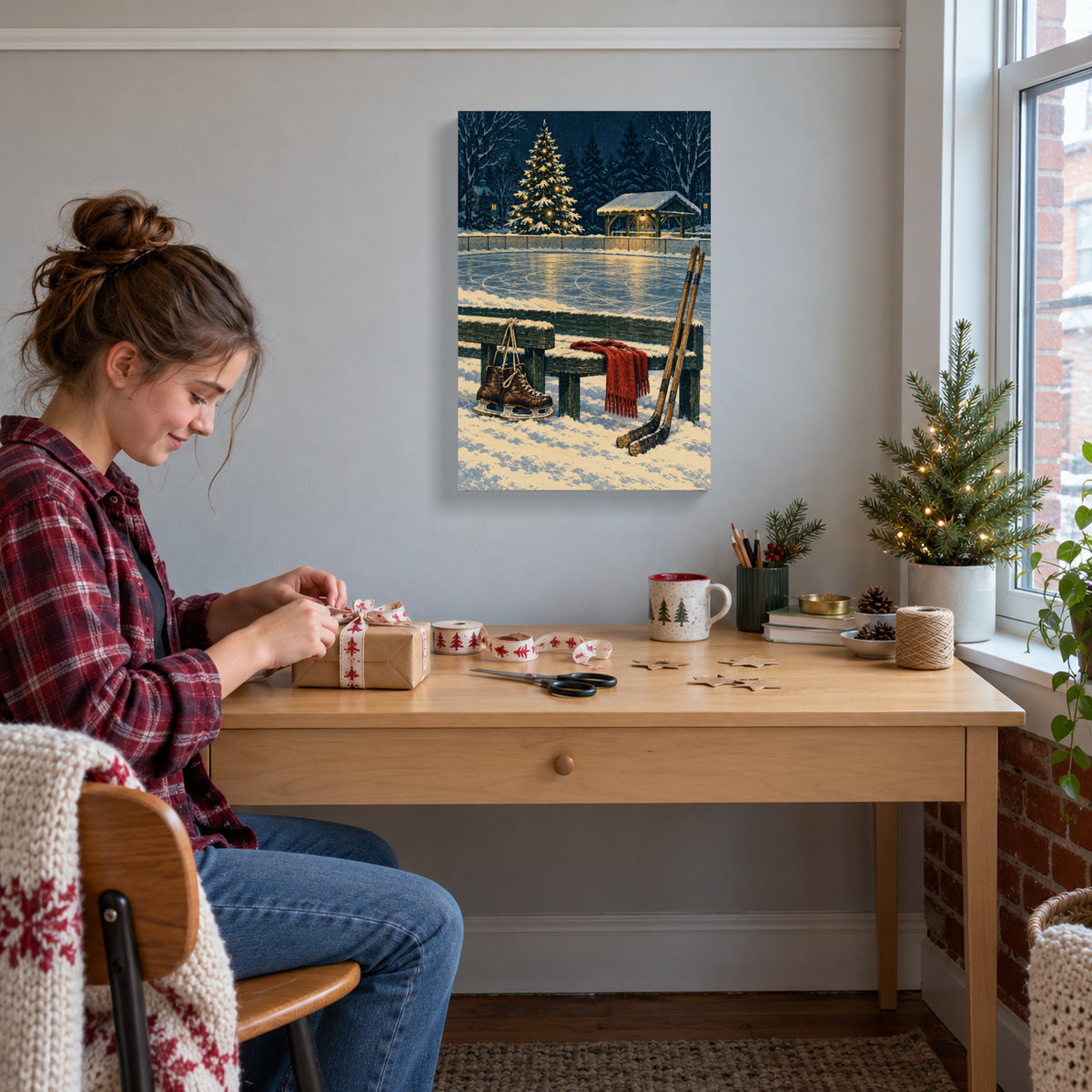 Christmas After the Last Skate — Christmas Canvas Wall Art — Lifestyle view of the complete canvas — Image 2