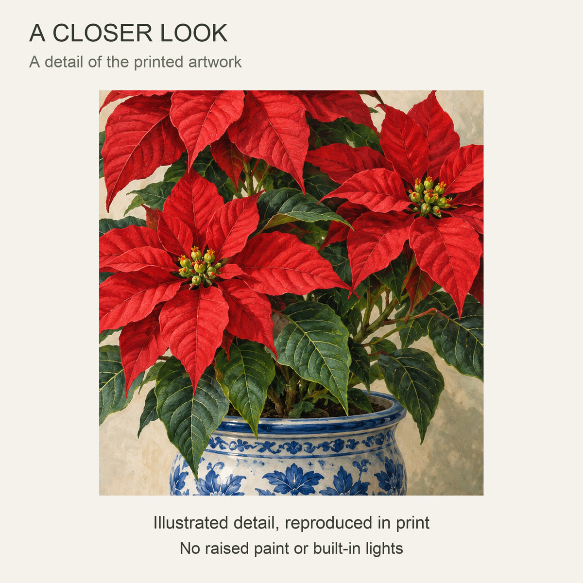 Christmas Red in Blue Porcelain — Christmas Canvas Wall Art — Detail crop of the printed artwork — Image 4