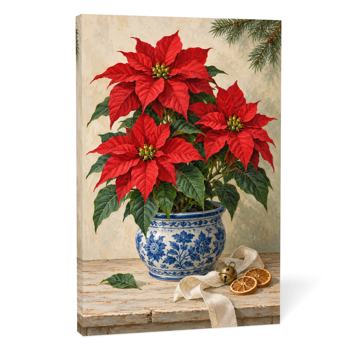 Christmas Red in Blue Porcelain — Christmas Canvas Wall Art — Complete canvas on a white background — Image 10