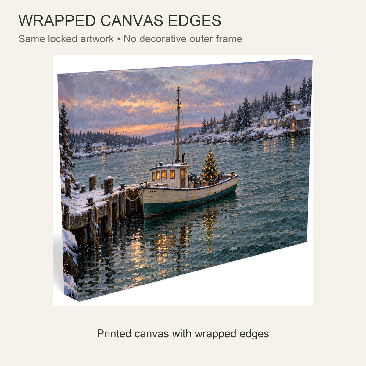 A Christmas Tree in the Harbor — Christmas Canvas Wall Art — Continuous wrapped canvas edge detail, no outer frame — Image 6