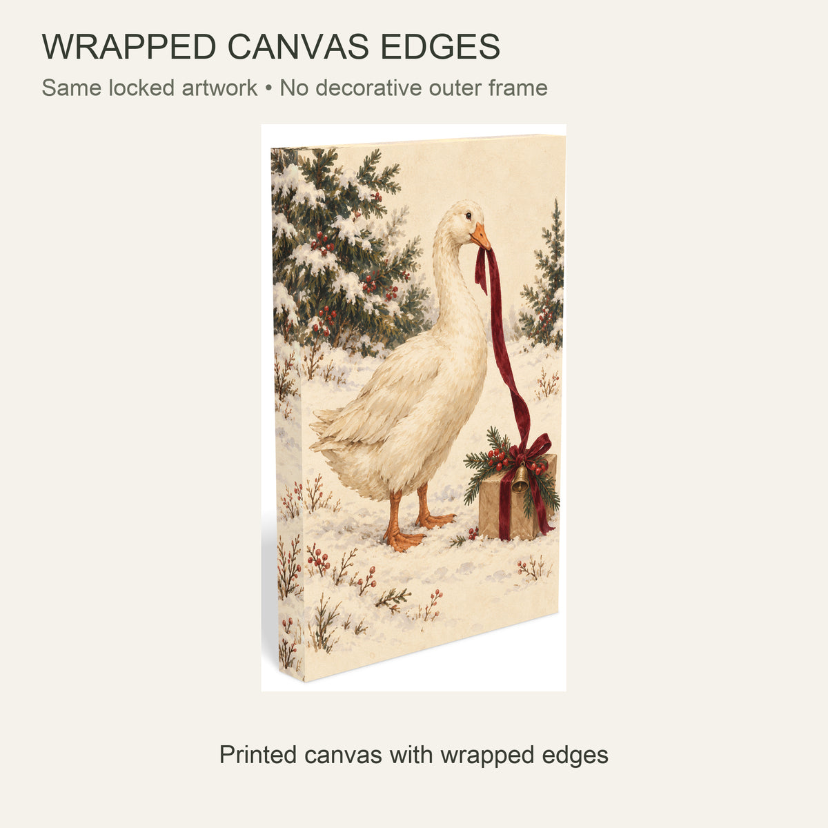 The Goose Took the Ribbon — Christmas Canvas Wall Art — Continuous wrapped canvas edge detail, no outer frame — Image 6