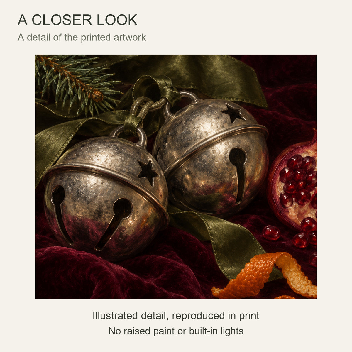 Old Silver Bells on Christmas Eve — Christmas Canvas Wall Art — Detail crop of the printed artwork — Image 4
