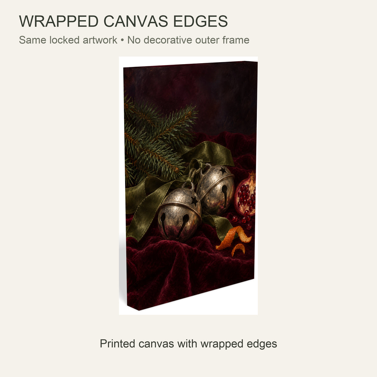 Old Silver Bells on Christmas Eve — Christmas Canvas Wall Art — Continuous wrapped canvas edge detail, no outer frame — Image 6