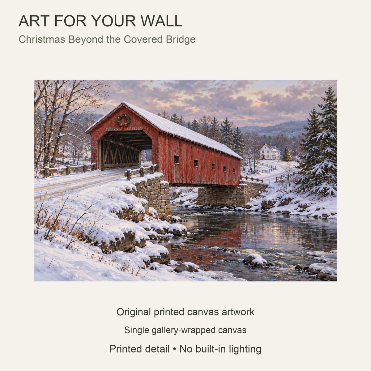 Christmas Beyond the Covered Bridge — Christmas Canvas Wall Art — Complete artwork and single canvas configuration — Image 9