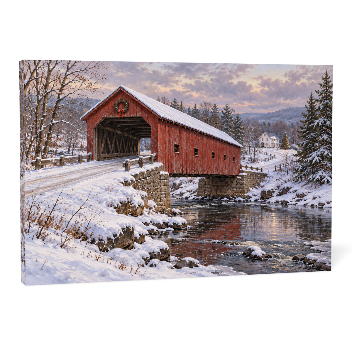 Christmas Beyond the Covered Bridge — Christmas Canvas Wall Art — Complete canvas on a white background — Image 10