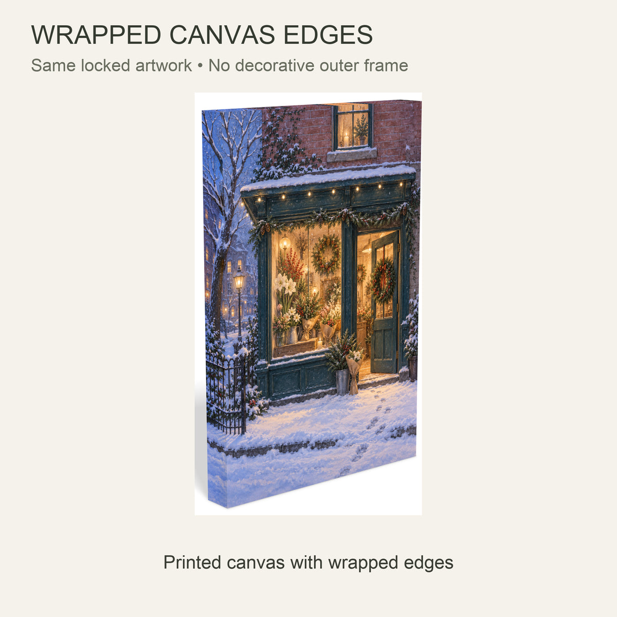 The Flower Shop Stays Open — Christmas Canvas Wall Art — Continuous wrapped canvas edge detail, no outer frame — Image 6
