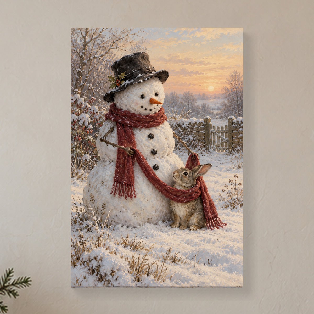 A Scarf for the Smallest Guest — Christmas Canvas Wall Art — Complete canvas on a softly lit wall, lifestyle main image — Image 1