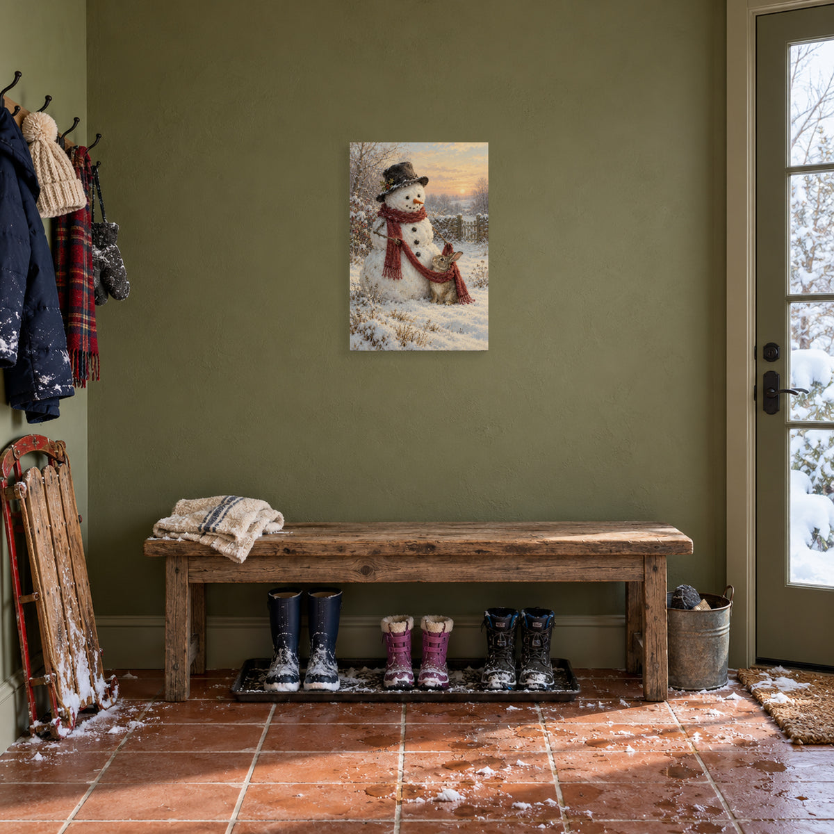 A Scarf for the Smallest Guest — Christmas Canvas Wall Art — Alternative Christmas home setting, complete canvas — Image 3