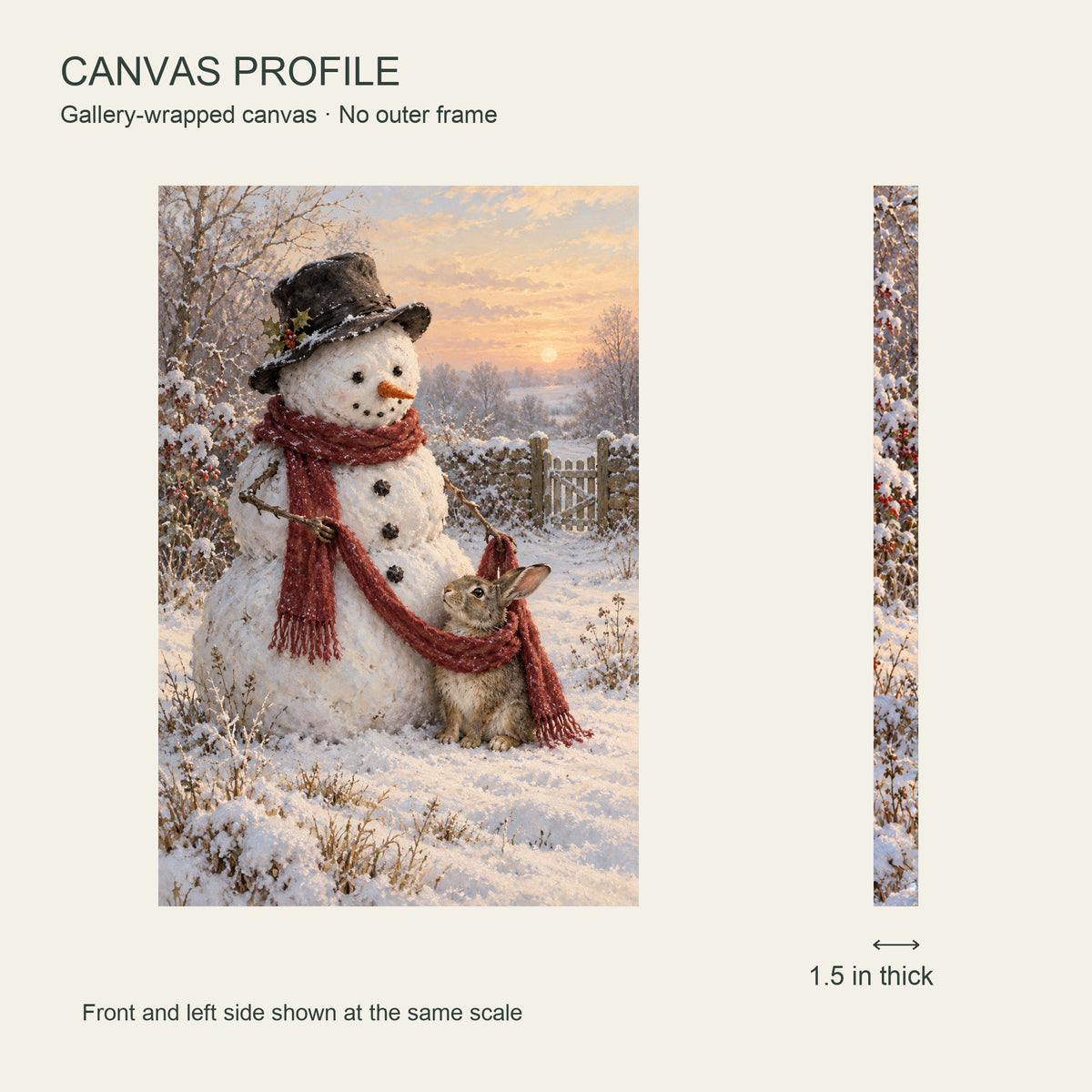 A Scarf for the Smallest Guest — Christmas Canvas Wall Art — Front and left side profile at the same scale, 1.5 inches deep — Image 5