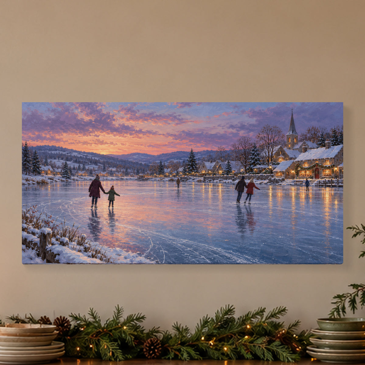 The Last Christmas Waltz on Ice — Christmas Canvas Wall Art — Complete canvas on a softly lit wall, lifestyle main image — Image 1