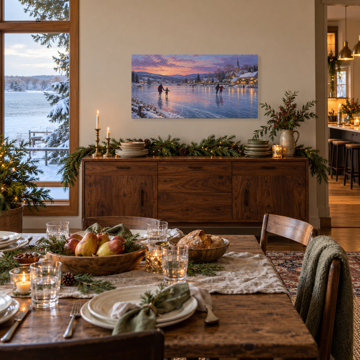 The Last Christmas Waltz on Ice — Christmas Canvas Wall Art — Complete canvas in a Christmas home setting — Image 2