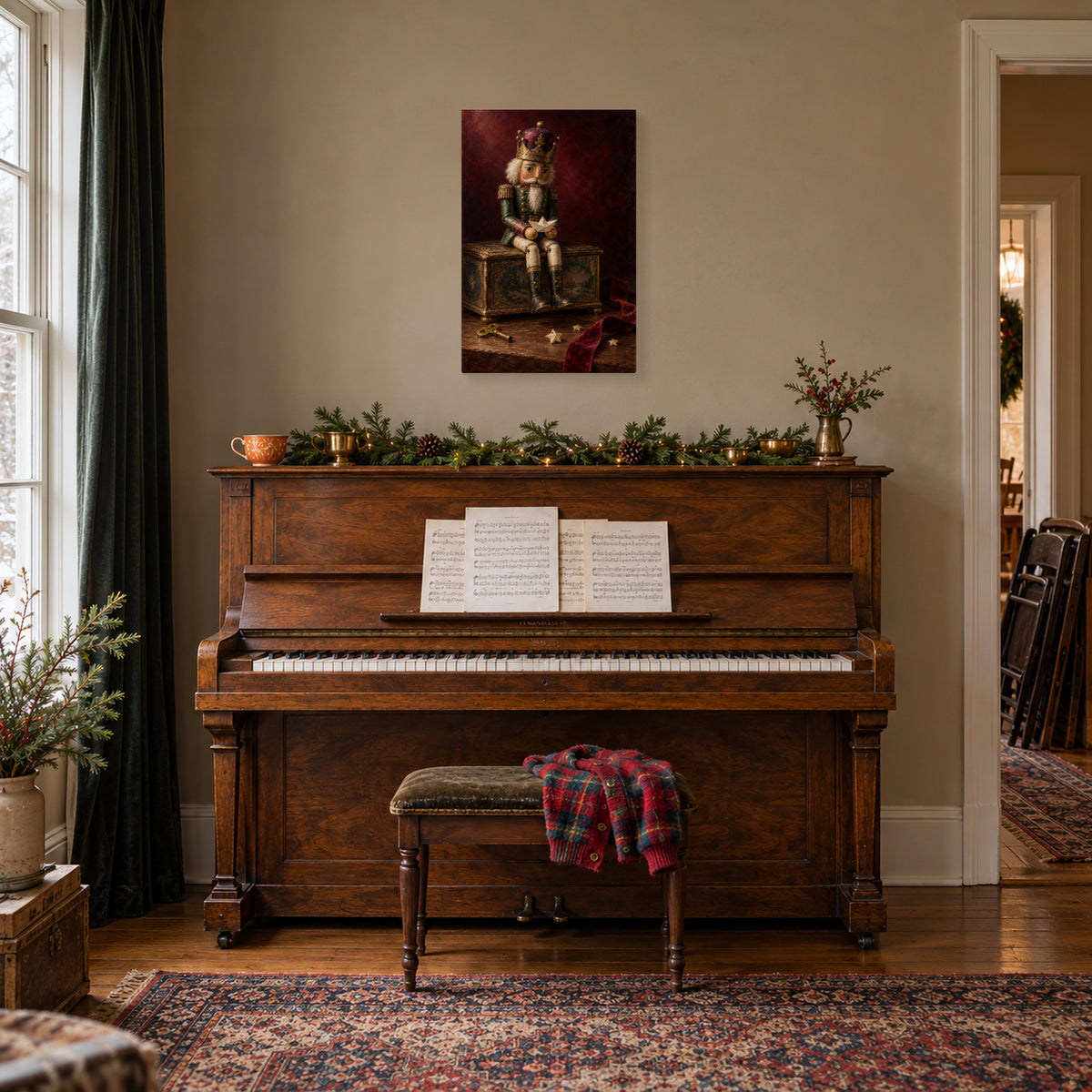 The Nutcracker’s Paper Voyage — Christmas Canvas Wall Art — Complete canvas in a Christmas home setting — Image 2